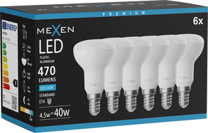Mexen Nova 6x LED-pirn E14, R50, 4,5W, Külm - 6500K, 470 lm - L103-E14-0565-01x06
