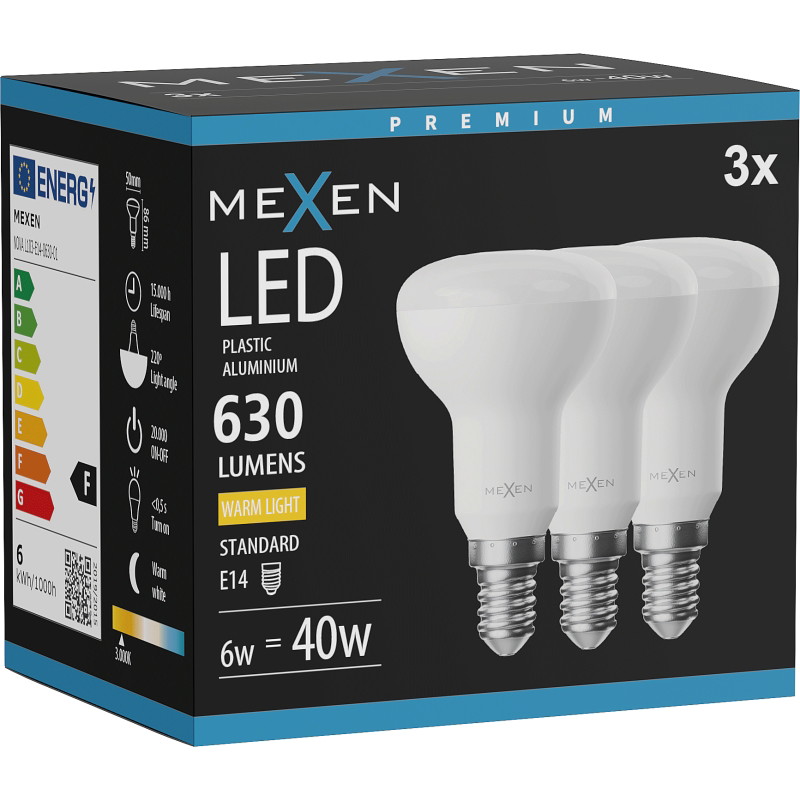 Mexen Nova 3x LED-lampa E14, R50, 6W, Varm - 3000K, 630 lm - L103-E14-0630-01x03