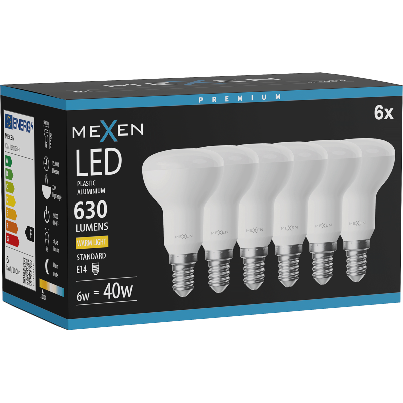 Mexen Nova 6x LED spuldze E14, R50, 6W, Siltais - 3000K, 630 lm - L103-E14-0630-01x06