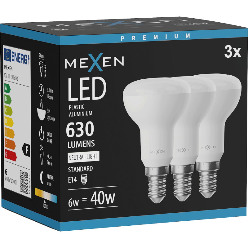 Mexen Nova 3x LED-lampa E14, R50, 6W, Neutral - 4000K, 630 lm - L103-E14-0640-01x03