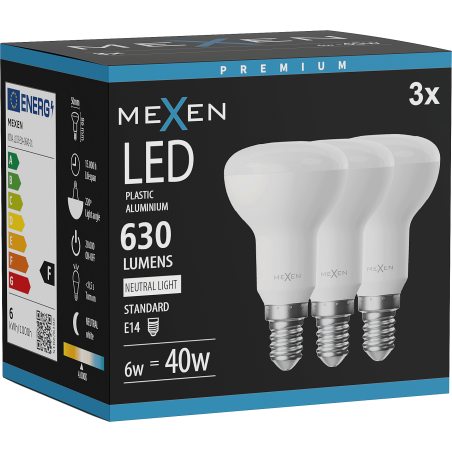 Mexen Nova 3x LED-lamp E14, R50, 6W, Neutraal - 4000K, 630 lm - L103-E14-0640-01x03