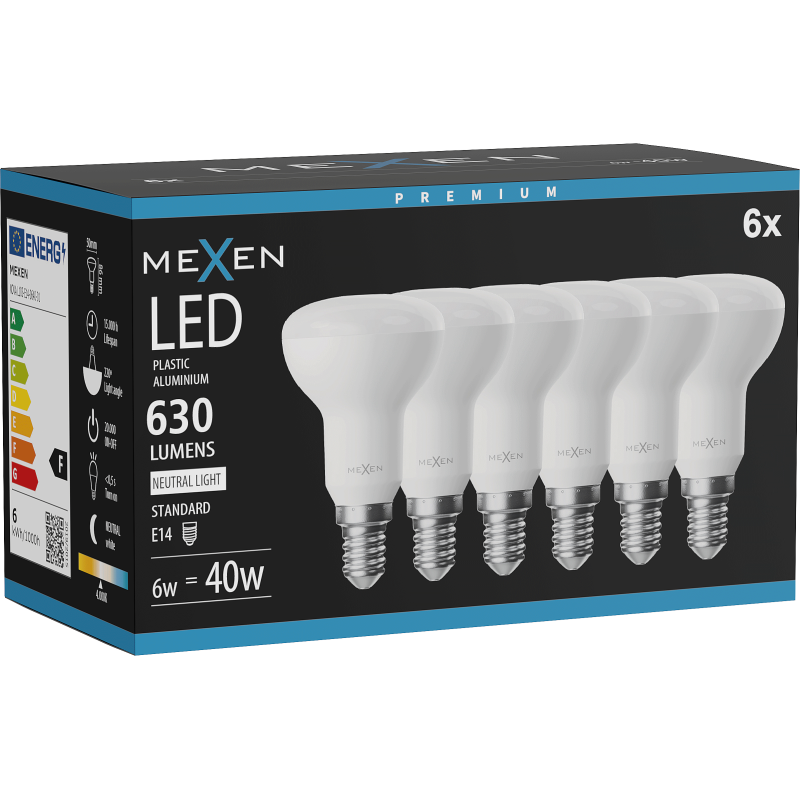 Mexen Nova 6x żarówka LED E14, R50, 6W, Neutralna - 4000K, 630 lm - L103-E14-0640-01x06