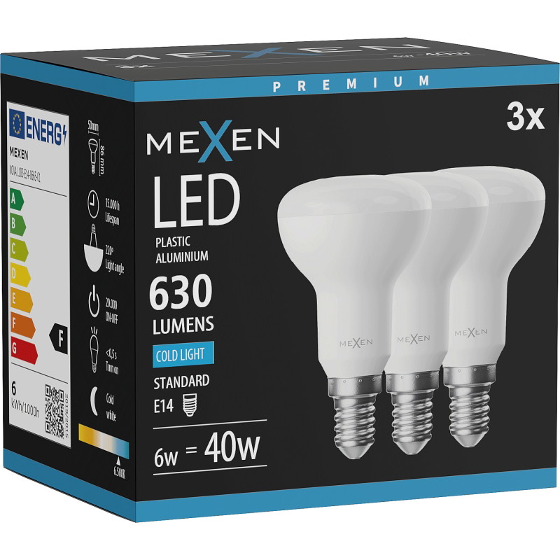 Mexen Nova 3x Bombilla LED E14, R50, 6W, Fría - 6500K, 630 lm - L103-E14-0665-01x03