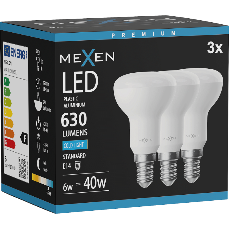 Mexen Nova 3x LED Bulb E14, R50, 6W, Cool - 6500K, 630 lm - L103-E14-0665-01x03