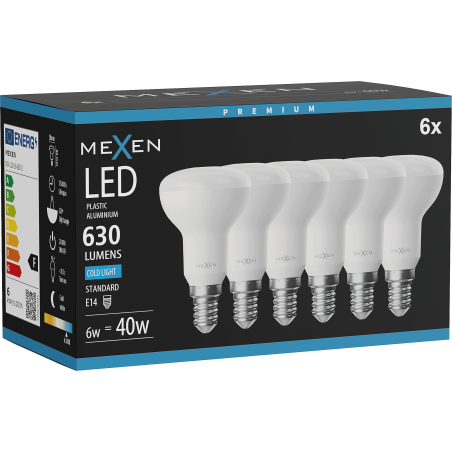 Mexen Nova 6x LED-polttimo E14, R50, 6W, Kylmä - 6500K, 630 lm - L103-E14-0665-01x06
