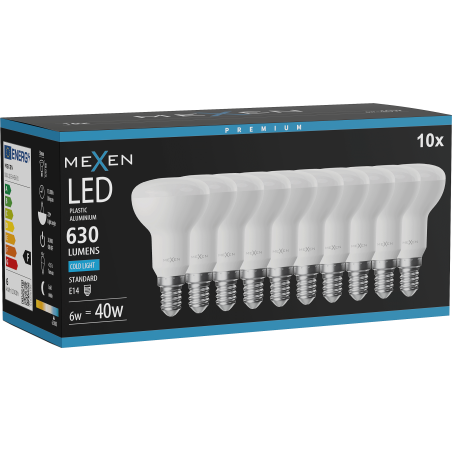 Mexen Nova 10x LED pirn E14, R50, 6W, Külm - 6500K, 630 lm - L103-E14-0665-01x10