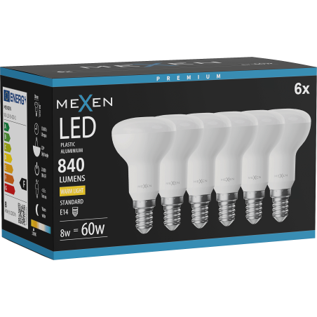 Mexen Nova 6x Bombilla LED E14, R50, 8W, Cálida - 3000K, 840 lm - L103-E14-0830-01x06