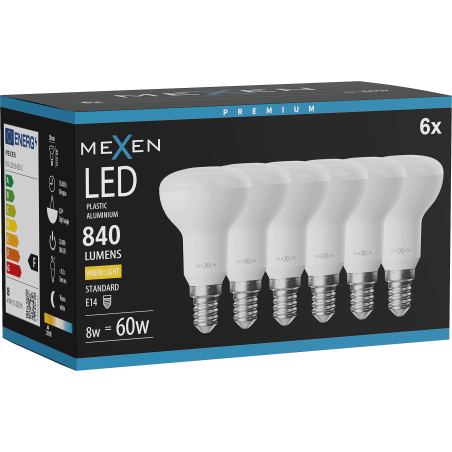 Mexen Nova 6x LED-lampa E14, R50, 8W, Varm - 3000K, 840 lm - L103-E14-0830-01x06