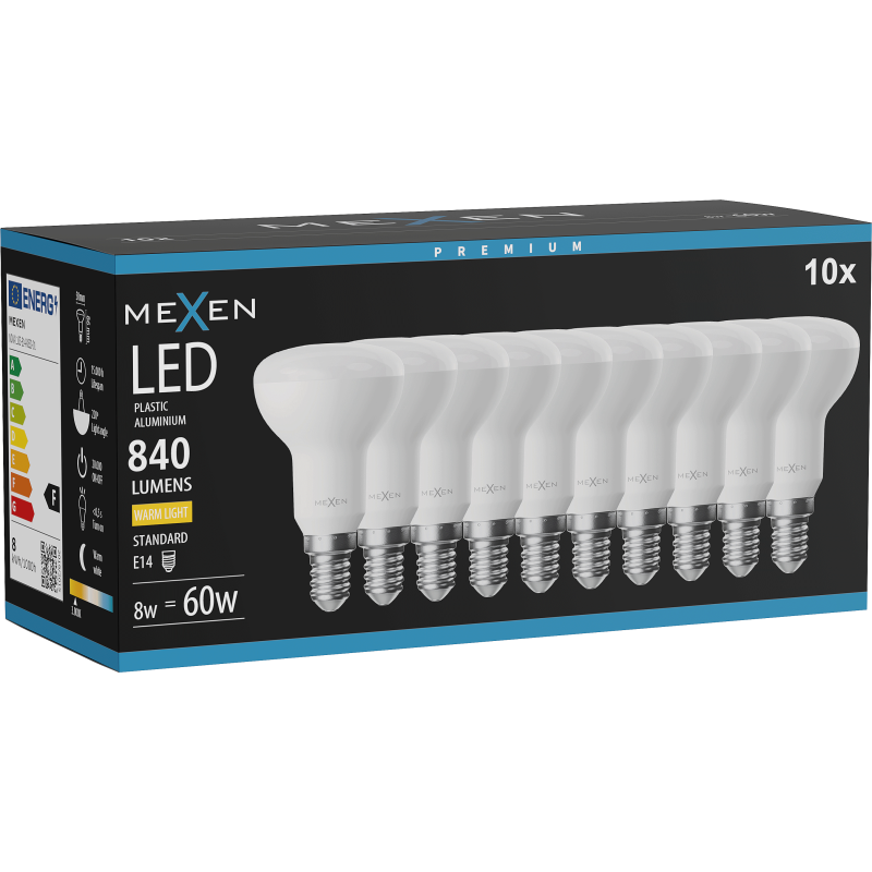 Mexen Nova 10x LED žarnica E14, R50, 8W, topla - 3000K, 840 lm - L103-E14-0830-01x10