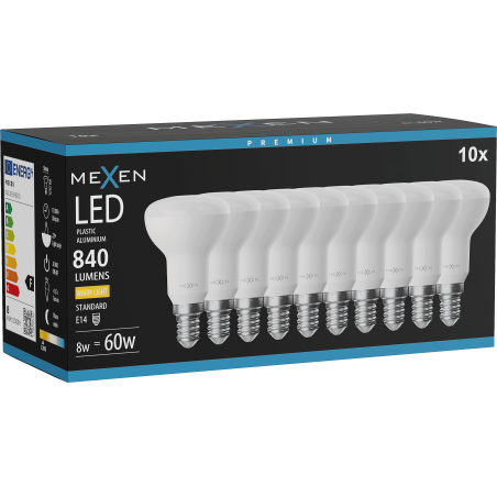 Mexen Nova 10x lampadina LED E14, R50, 8W, Calda - 3000K, 840 lm - L103-E14-0830-01x10