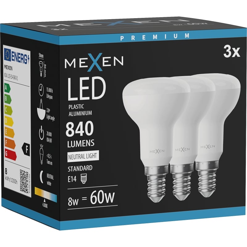 Mexen Nova 3x LED-lampa E14, R50, 8W, Neutral - 4000K, 840 lm - L103-E14-0840-01x03