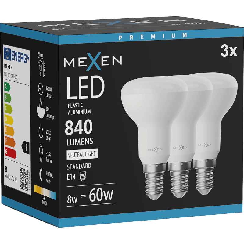 Mexen Nova 3x żarówka LED E14, R50, 8W, Neutralna - 4000K, 840 lm - L103-E14-0840-01x03