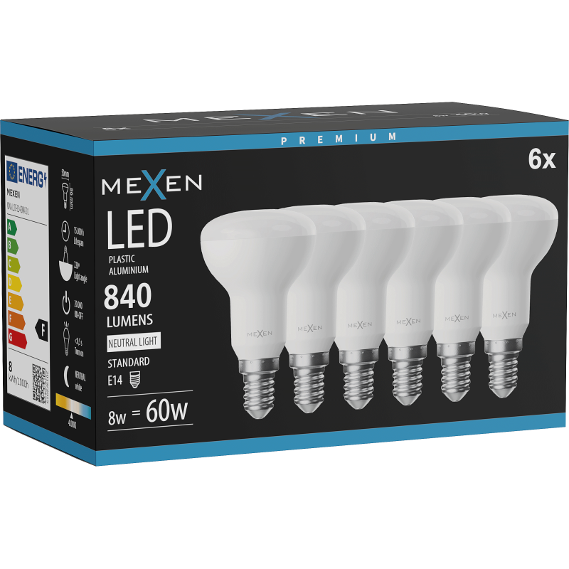 Mexen Nova 6x żarówka LED E14, R50, 8W, Neutralna - 4000K, 840 lm - L103-E14-0840-01x06