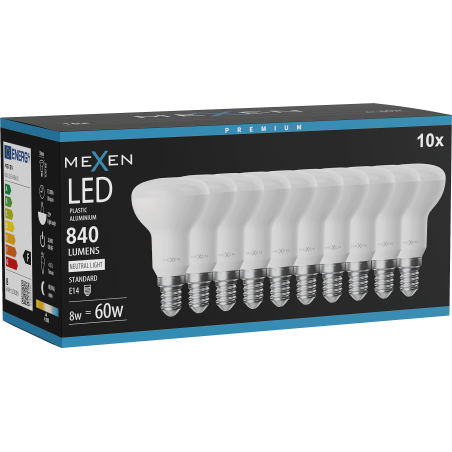 Mexen Nova 10x Lampadina LED E14, R50, 8W, Neutro - 4000K, 840 lm - L103-E14-0840-01x10