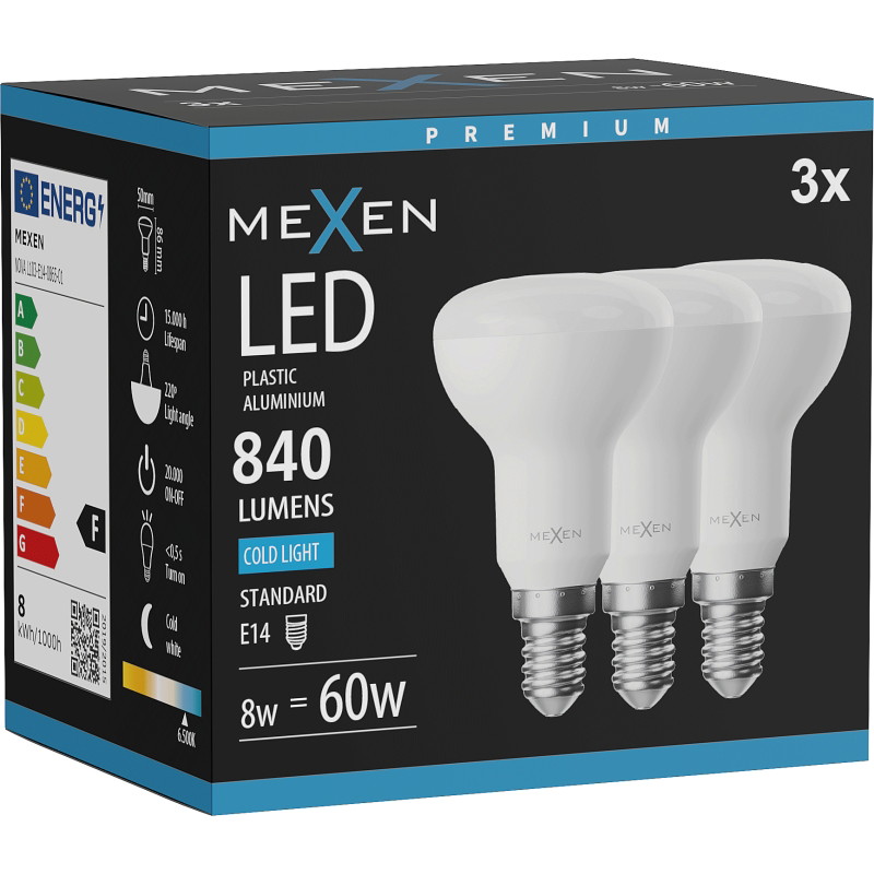 Mexen Nova 3x Bombilla LED E14, R50, 8W, Fría - 6500K, 840 lm - L103-E14-0865-01x03
