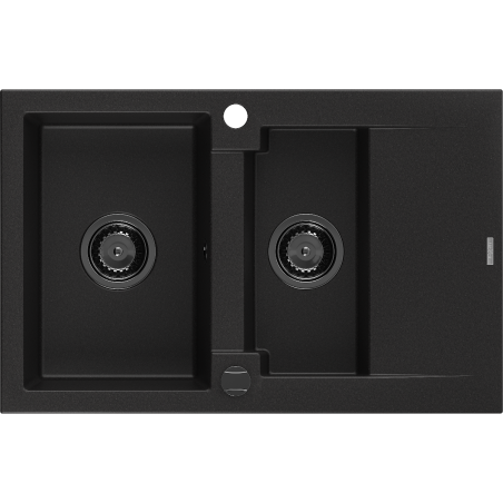Mexen Gaspar évier en granit 1,5 bac avec égouttoir 737 x 475 mm, noir, siphon noir - 6507731505-77-B