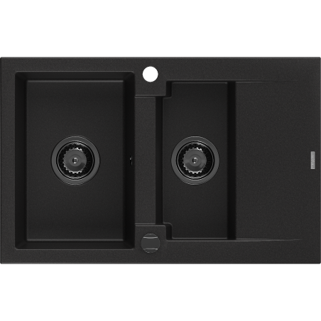 Mexen Gaspar granitno pomivalno korito 1,5-komorno z odcejalnikom 737 x 475 mm, črno, črn sifon - 6507731505-77-B