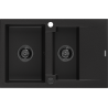 Mexen Gaspar évier en granit 1,5 bac avec égouttoir 737 x 475 mm, noir, siphon noir - 6507731505-77-B
