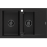 Mexen Gaspar lavello in granito 1,5 vasche con sgocciolatoio 737 x 475 mm, nero, sifone nero - 6507731505-77-B