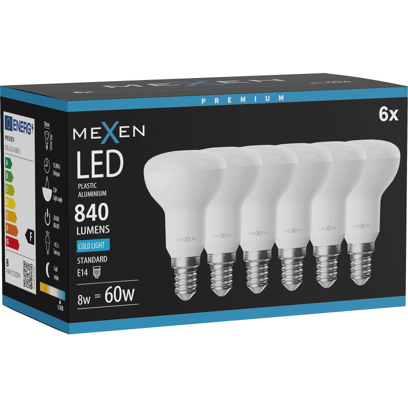 Mexen Nova 6x Bombilla LED E14, R50, 8W, Fría - 6500K, 840 lm - L103-E14-0865-01x06