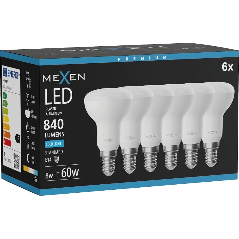 Mexen Nova 6x LED-lampa E14, R50, 8W, Kall - 6500K, 840 lm - L103-E14-0865-01x06
