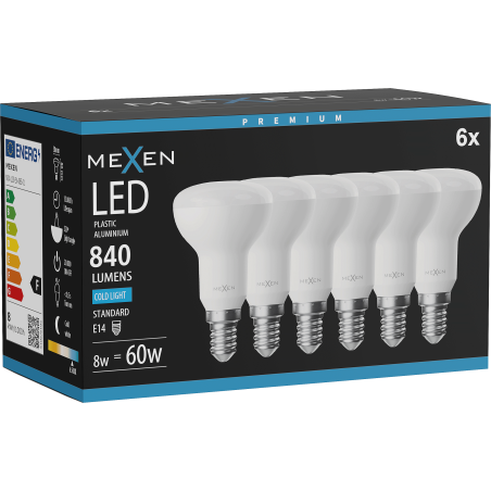 Mexen Nova 6x Bombilla LED E14, R50, 8W, Fría - 6500K, 840 lm - L103-E14-0865-01x06