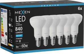 Mexen Nova 6x LED-lamp E14, R50, 8W, Külm - 6500K, 840 lm - L103-E14-0865-01x06