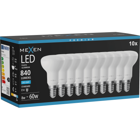 Mexen Nova 10x LED-lampa E14, R50, 8W, Kall - 6500K, 840 lm - L103-E14-0865-01x10