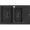 Mexen Gaspar lavello in granito 1,5 vasche con scolapiatti 737 x 475 mm nero/argento metallico, sifone nero - 6507731505-73-B