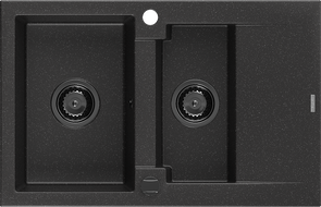 Mexen Gaspar Granitspüle 1,5-tlg. mit Abtropffläche 737 x 475 mm schwarz/silber metallic, schwarzer Siphon - 6507731505-73-B
