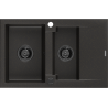 Mexen Gaspar fregadero de granito de 1,5 senos con escurridor 737 x 475 mm, negro/oro metálico, sifón negro - 6507731505-75-B