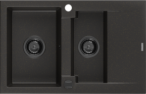 Mexen Gaspar fregadero de granito de 1,5 senos con escurridor 737 x 475 mm, negro/oro metálico, sifón negro - 6507731505-75-B