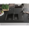 Mexen Gaspar zlewozmywak granitowy 1,5-komorowy z ociekaczem 737 x 475 mm, czarny/złoty metalik, syfon czarny - 6507731505-75-B