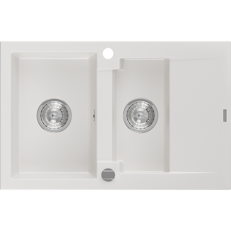 Mexen Gaspar 1,5-osainen graniittinen keittiöallas valumisalueella 737 x 475 mm, valkoinen, kromisifoni - 6507731505-20