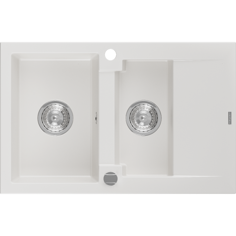 Mexen Gaspar évier en granit 1,5 bac avec égouttoir 737 x 475 mm, blanc, siphon chromé - 6507731505-20