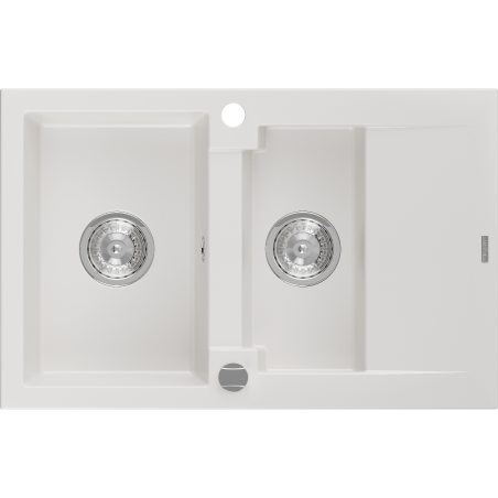 Mexen Gaspar évier en granit 1,5 bac avec égouttoir 737 x 475 mm, blanc, siphon chromé - 6507731505-20