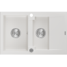 Mexen Gaspar granieten gootsteen met 1,5 bak en afdruiprek 737 x 475 mm, wit, chroom sifon - 6507731505-20