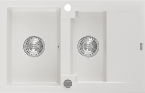Mexen Gaspar granieten gootsteen met 1,5 bak en afdruiprek 737 x 475 mm, wit, chroom sifon - 6507731505-20
