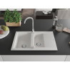 Mexen Gaspar granitische spoelbak 1,5-komorig met afdruiprek 737 x 475 mm, wit, chromen sifon - 6507731505-20