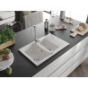 Mexen Gaspar granitische spoelbak 1,5-komorig met afdruiprek 737 x 475 mm, wit, chromen sifon - 6507731505-20