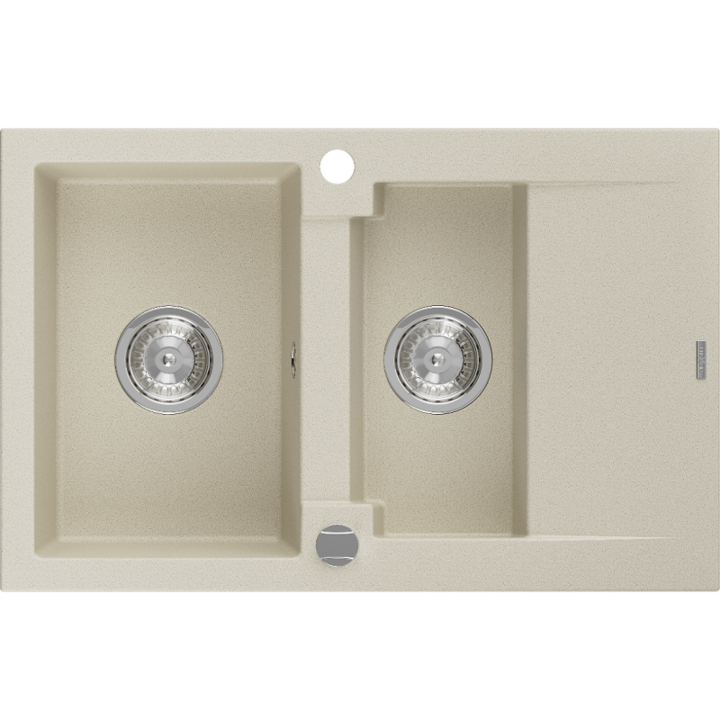 Mexen Gaspar 1,5-vaks granieten gootsteen met afdruiprek 737 x 475 mm, beige, met chromen sifon - 6507731505-69