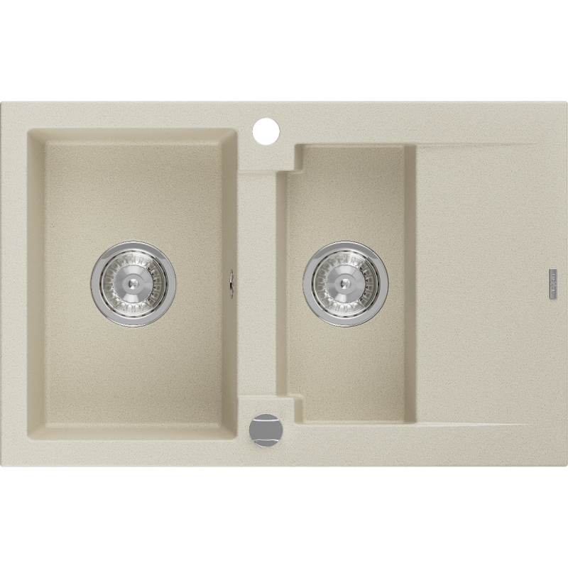 Mexen Gaspar Granitspüle 1,5-Becken mit Abtropffläche 737 x 475 mm, beige, Siphon chrom - 6507731505-69