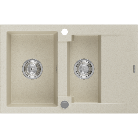 Mexen Gaspar granieten spoelbak 1,5-bak met druiprek 737 x 475 mm, beige, chrom sifon - 6507731505-69
