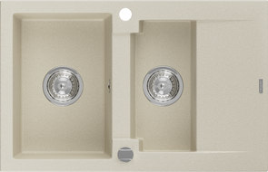 Mexen Gaspar Granitspüle 1,5-Becken mit Abtropffläche 737 x 475 mm, beige, Siphon chrom - 6507731505-69