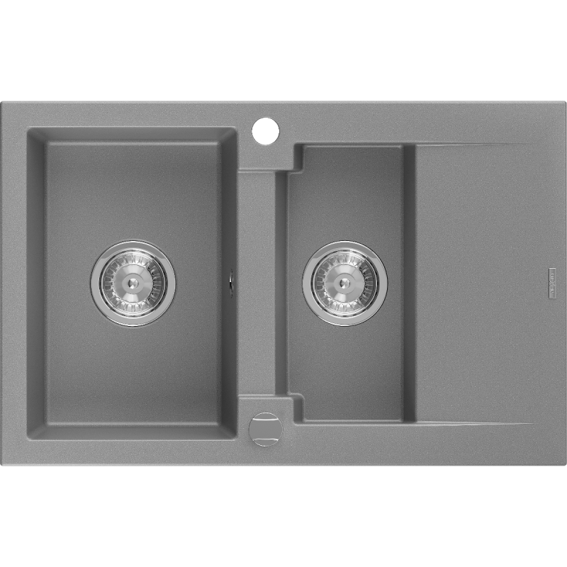 Mexen Gaspar granieten spoelbak 1,5-komorige met afdruiprek 737 x 475 mm, grijs, sifon chroom - 6507731505-71