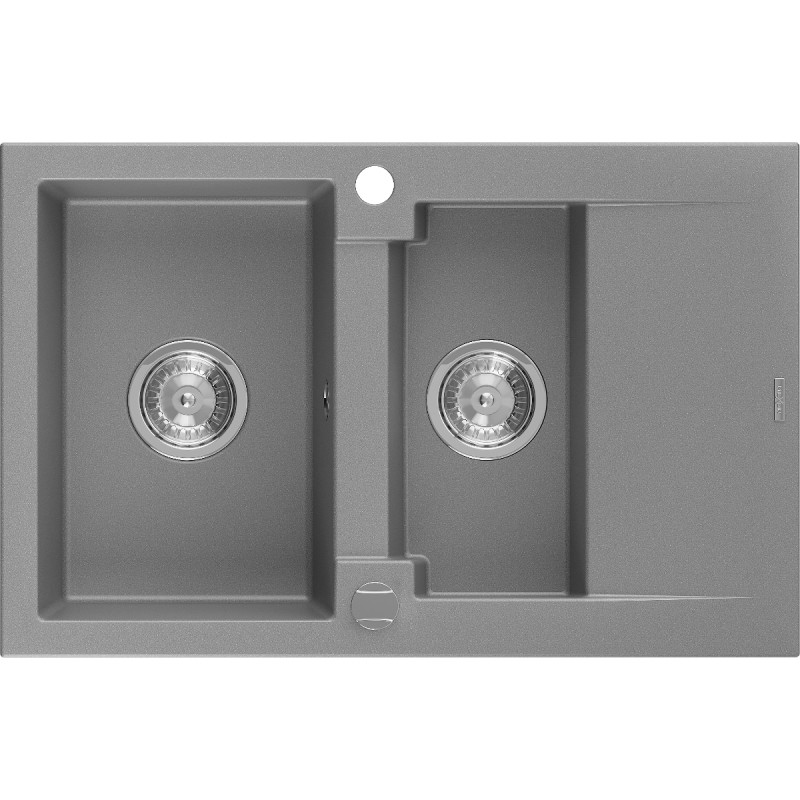 Mexen Gaspar granitni sudoper s 1,5 komore s ocjednom 737 x 475 mm, sivi, sifon krom - 6507731505-71