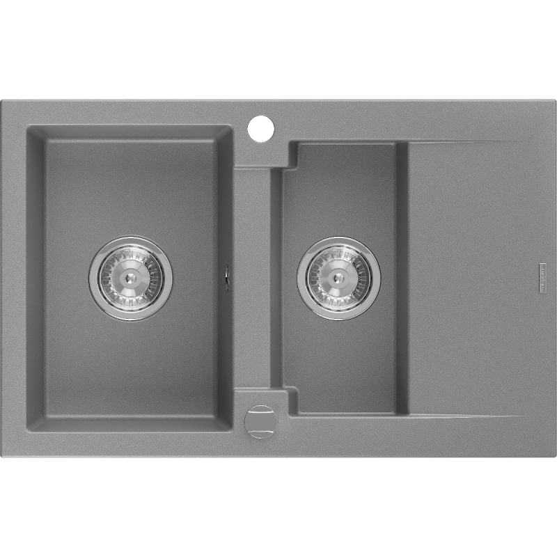 Mexen Gaspar Granitspüle 1,5-Becken mit Abtropffläche 737 x 475 mm, grau, Siphon Chrom - 6507731505-71