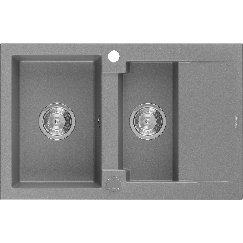 Mexen Gaspar lavello in granito 1,5 vasca con sgocciolatoio 737 x 475 mm, grigio, sifone cromato - 6507731505-71