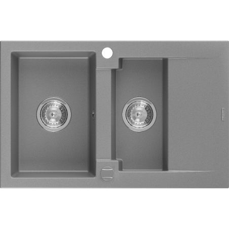 Mexen Gaspar granieten spoelbak 1,5-komorige met afdruiprek 737 x 475 mm, grijs, sifon chroom - 6507731505-71