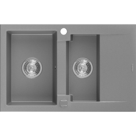 Mexen Gaspar Granitspüle 1,5-Becken mit Abtropffläche 737 x 475 mm, grau, Siphon Chrom - 6507731505-71